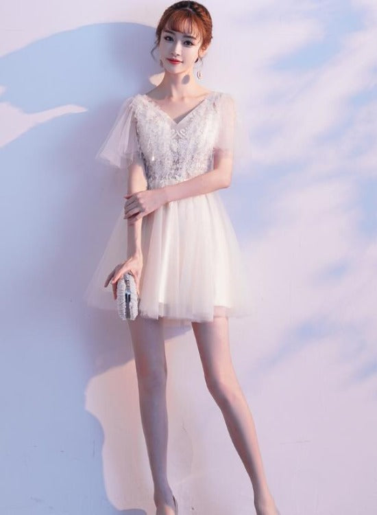 mini cute graduation dresses Chic A-line Cute Short Mini Prom Dress With Bowknot Homecoming Graduat SELINADRESS
