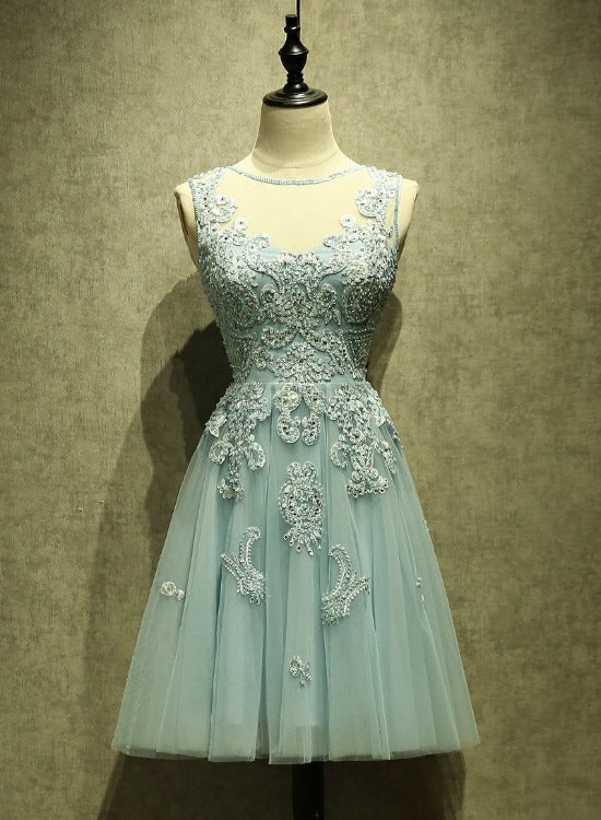 Mint Green Tulle Short Lace Beaded Knee Length Wedding Party Dress, Lo Cutedressy Mint Green Tulle Short Lace Beaded Knee Length Wedding Party Dress, Lo Cutedressy