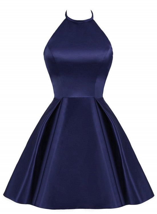 navy blue halter homecoming dress Chic Off The Shoulder Navy Blue Homecoming Dresses Short Prom Dresses US14 / As Picture