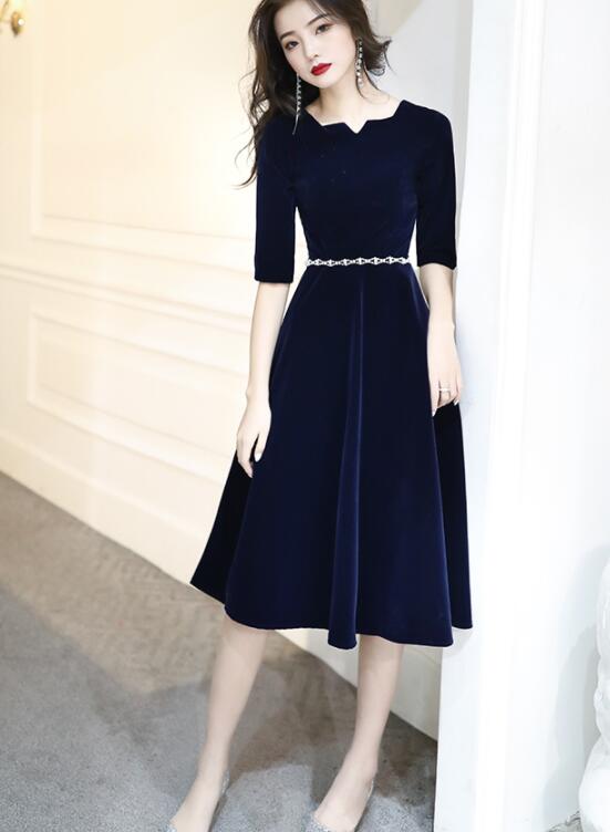 Navy Blue Velvet Knee Length Simple Bridesmaid Dresses, Short Blue Vel Cutedressy Navy Blue Velvet Knee Length Simple Bridesmaid Dresses, Short Blue Vel Cutedressy