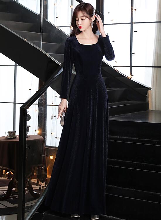 Navy Blue Long Floor Length Velvet Bridesmaid Dresses, Blue Evening Dr Cutedressy Navy Blue Long Floor Length Velvet Bridesmaid Dresses, Blue Evening Dr Cutedressy
