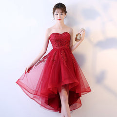 Red Sweetheart High Low Tulle and Lace Party Dress , Cute Formal Gowns Red Sweetheart High Low Tulle and Lace Party Dress , Cute Formal Gowns