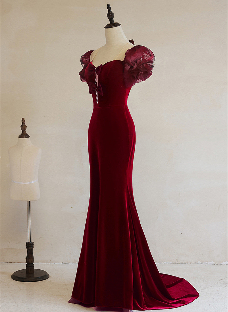 Wine Red Mermaid Long Party Dress with Bow, Wine Red Evening Dress Pro Cutedressy Wine Red Mermaid Long Party Dress with Bow, Wine Red Evening Dress Pro Cutedressy