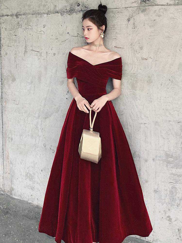 Elegant Velvet Burgundy Long Party Dress, A-line Evening Gown Elegant Velvet Burgundy Long Party Dress, A-line Evening Gown