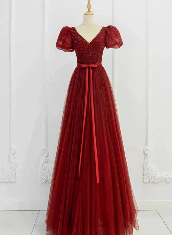 Beautiful Wine Red Tulle Sweetheart Long Party Dresses, Dark Red Eveni Cutedressy Beautiful Wine Red Tulle Sweetheart Long Party Dresses, Dark Red Eveni Cutedressy