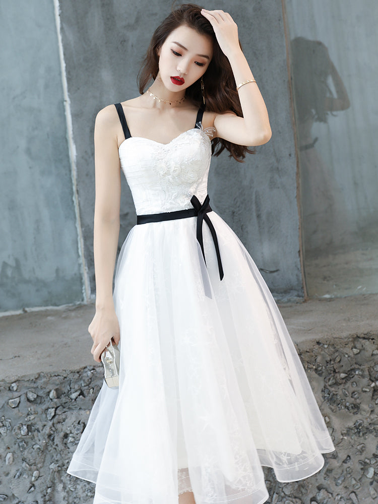 Cute White Short Homecoming Dress Party Dress, Tulle with Lace