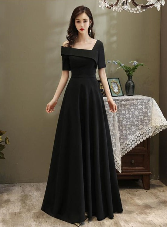 Black One Shoulder Long A-line One Shoulder Party Dress, Simple Black Cutedressy Black One Shoulder Long A-line One Shoulder Party Dress, Simple Black Cutedressy