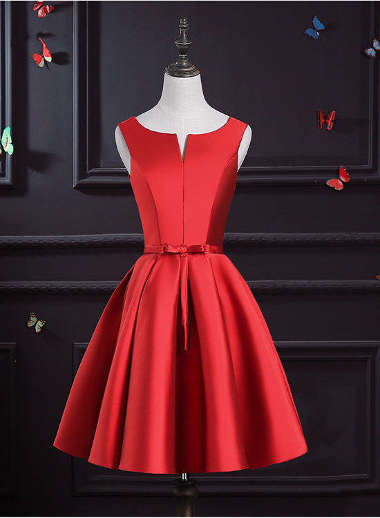 Dark Red Satin Homecoming Dress, Short Prom Dress Cutedressy Dark Red Satin Homecoming Dress, Short Prom Dress Cutedressy