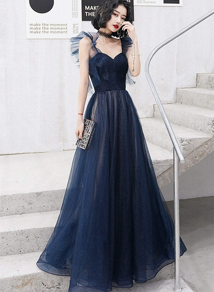 Navy Blue Tulle Sweetheart A-line Long Formal Dress, Blue Prom Dress P Cutedressy Navy Blue Tulle Sweetheart A-line Long Formal Dress, Blue Prom Dress P Cutedressy