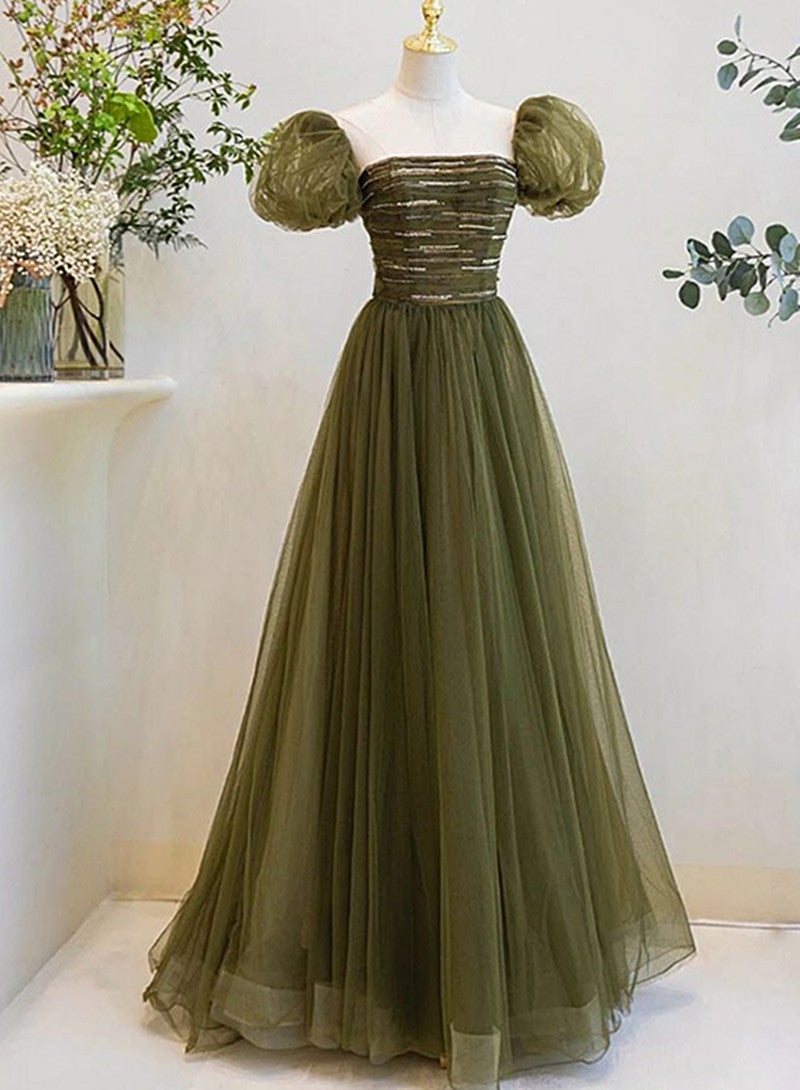Light Green Short Sleeves Tulle Sequins Long Junior Prom Dress, Green Cutedressy Light Green Short Sleeves Tulle Sequins Long Junior Prom Dress, Green Cutedressy