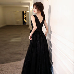 Charming Black Sequins and Beaded V-neckline Long Party Dress, Black Formal Dress Charming Black Sequins and Beaded V-neckline Long Party Dress, Black Formal Dress