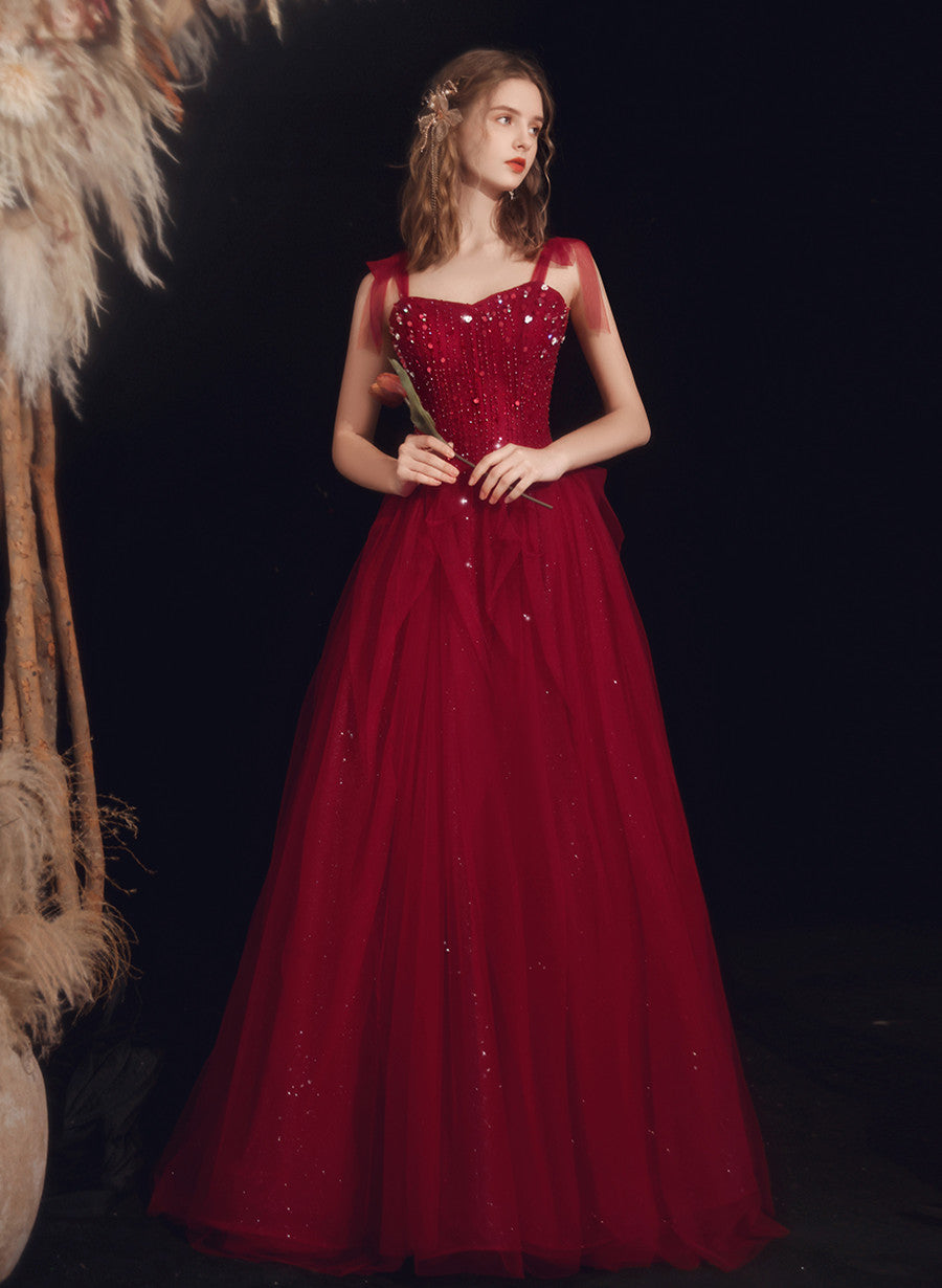 Burgundy Beaded Chic Long A-line Prom Dress, Burgundy Straps Evening D Cutedressy Burgundy Beaded Chic Long A-line Prom Dress, Burgundy Straps Evening D Cutedressy