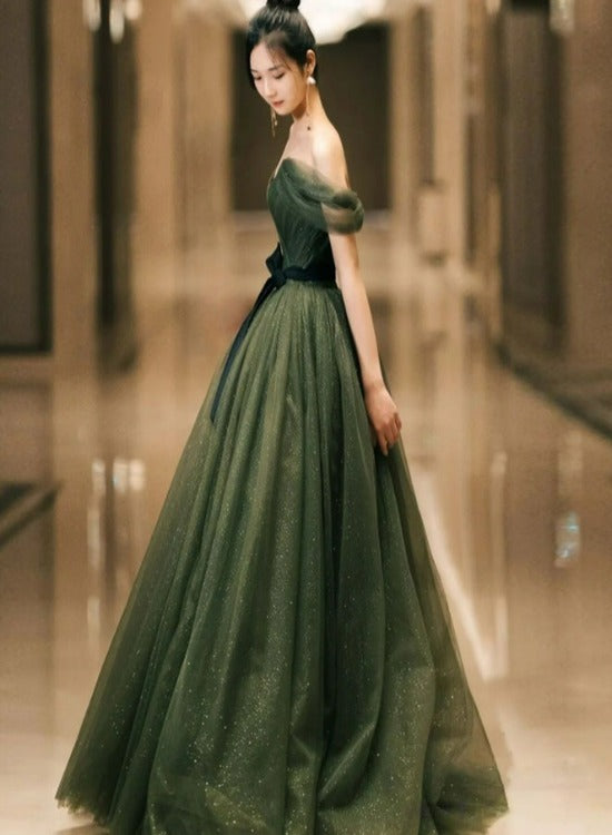 Dark Green Sweetheart Off Shoulder Long Formal Gown, Green Sweet 16 Dr Dark Green Sweetheart Off Shoulder Long Formal Gown, Green Sweet 16 Dr