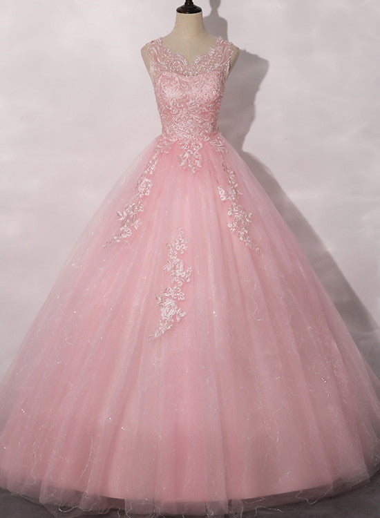 Lovely Pink Tulle Round Neckline Sweet 16 Dress, Pink Quinceanera Dres Cutedressy Lovely Pink Tulle Round Neckline Sweet 16 Dress, Pink Quinceanera Dres Cutedressy