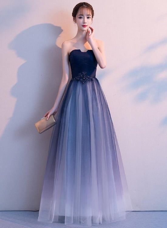 gradient bridesmaid dresses Blue Gradient Bridesmaid Dresses Charming Navy Blue Gradient Bridesmaid Dress, Tulle A-line Party Dress