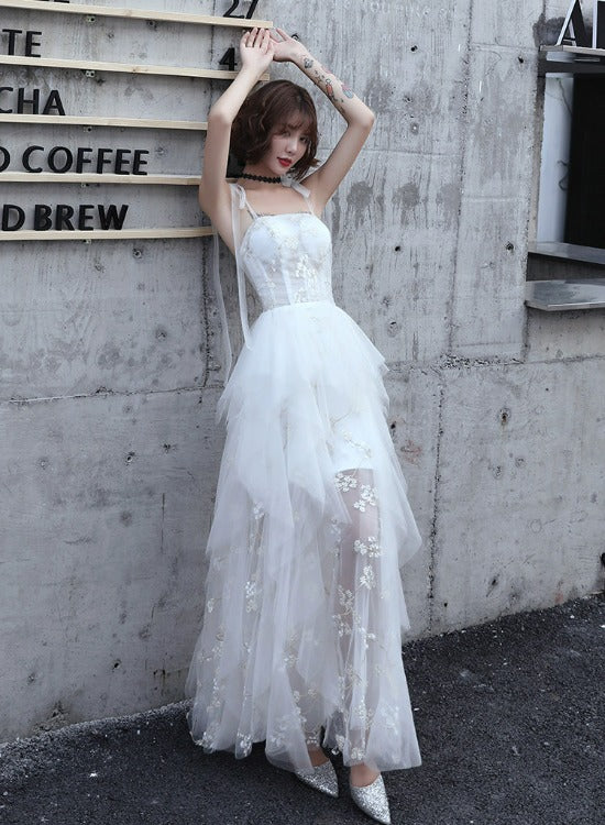 Lovely White Tulle Straps Layers Formal Dress Party Dress, White Eveni Cutedressy Lovely White Tulle Straps Layers Formal Dress Party Dress, White Eveni Cutedressy