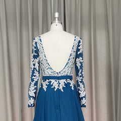 Beautiful Chiffon Long Sleeves Party Dress with Lace Applique, Prom Dress