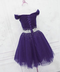 Purple Tulle Beaded Cute Off Shoulder Short Prom Dress, Purple Homecoming Dress Party Dress Purple Tulle Beaded Cute Off Shoulder Short Prom Dress, Purple Homecoming Dress Party Dress