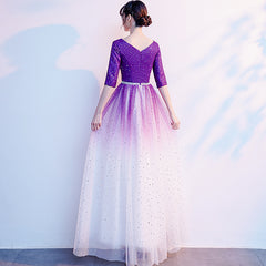 Gradient Purple and White V-neckline Short Sleeves Party Dresses, A-line Floor Length Bridesmaid Dress Gradient Purple and White V-neckline Short Sleeves Party Dresses, A-line Floor Length Bridesmaid Dress