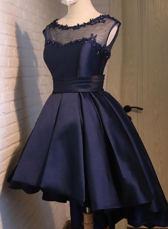 Navy Blue High Low Homecoming Dresses, Lovely Teen Formal Dress, Eveni Navy Blue High Low Homecoming Dresses, Lovely Teen Formal Dress, Eveni