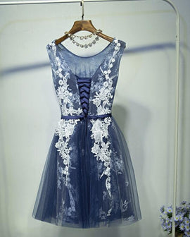 Lovely Tulle Cute Homecoming Dress, Navy Blue Short Prom Dress, Prom Dress