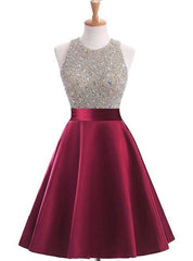 Fashion Knee-Length Open Back Satin Homecoming Dress with Beading, Short Party Dress Fashion Knee-Length Open Back Satin Homecoming Dress with Beading, Short Party Dress
