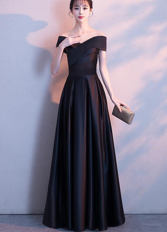 Black Satin Sweetheart Off Shoulder Long Prom Dress, Black Party Dress Cutedressy Black Satin Sweetheart Off Shoulder Long Prom Dress, Black Party Dress Cutedressy