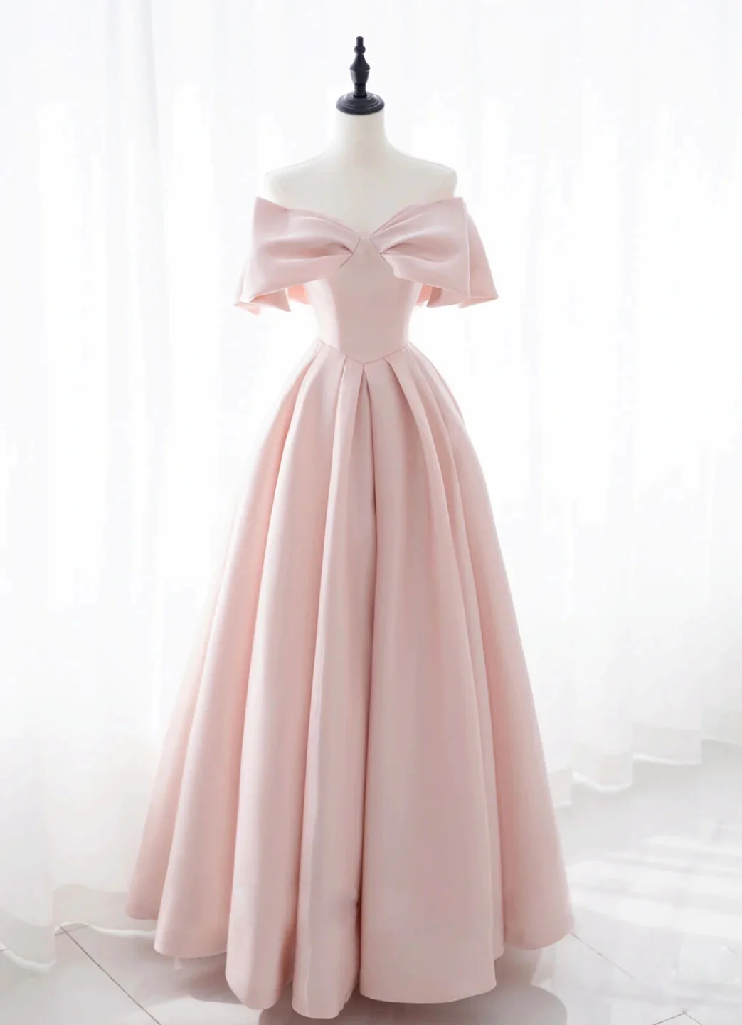 Pink Satin Simple A-line Floor Length Evening Party Dress, Pink Junior Cutedressy Pink Satin Simple A-line Floor Length Evening Party Dress, Pink Junior Cutedressy