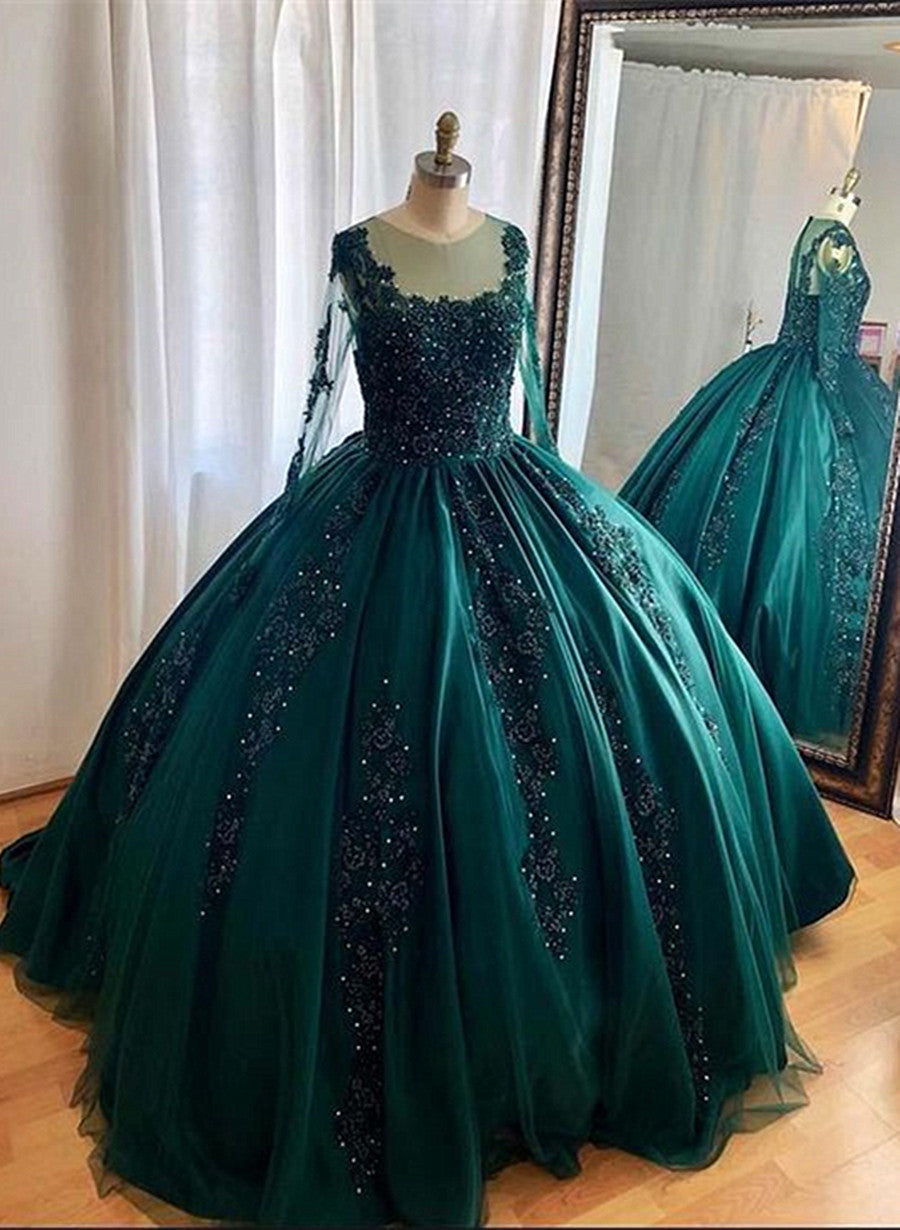 Dark Green Ball Gown Beaded Green Ball Gown Quinceanera Dress, Dark Gr Cutedressy Dark Green Ball Gown Beaded Green Ball Gown Quinceanera Dress, Dark Gr Cutedressy