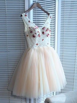 Lovely Tulle V-neckline Tulle Homecoming Dresses, Tulle Pink Cute Party Dress