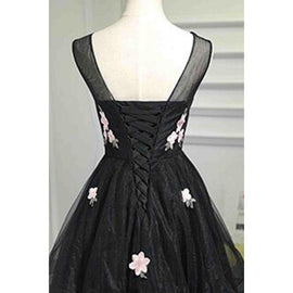 Black Tulle O Neckline Short Homecoming Dresses, Black Party Dresses, Short Party Dress