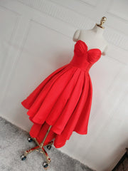 Beautiful Red Satin High Low Party Dress, Sweetheart Formal Dress Beautiful Red Satin High Low Party Dress, Sweetheart Formal Dress