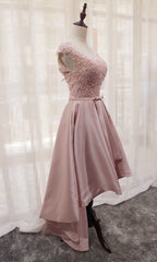 Beautiful Light Pink Round Neckline High Low Lace and Satin Prom Dress, Pink Homecoming Dresses Beautiful Light Pink Round Neckline High Low Lace and Satin Prom Dress, Pink Homecoming Dresses