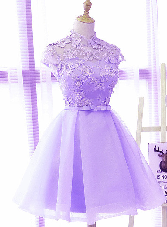 Cute High Neckline Lavender Short Graduation Dress, Short Prom Dress Cutedressy Cute High Neckline Lavender Short Graduation Dress, Short Prom Dress Cutedressy