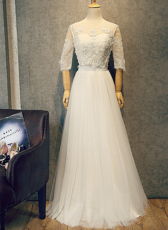 Beautiful White Tulle Two Piece Lace Party Dress, Simple White Evening Cutedressy Beautiful White Tulle Two Piece Lace Party Dress, Simple White Evening Cutedressy