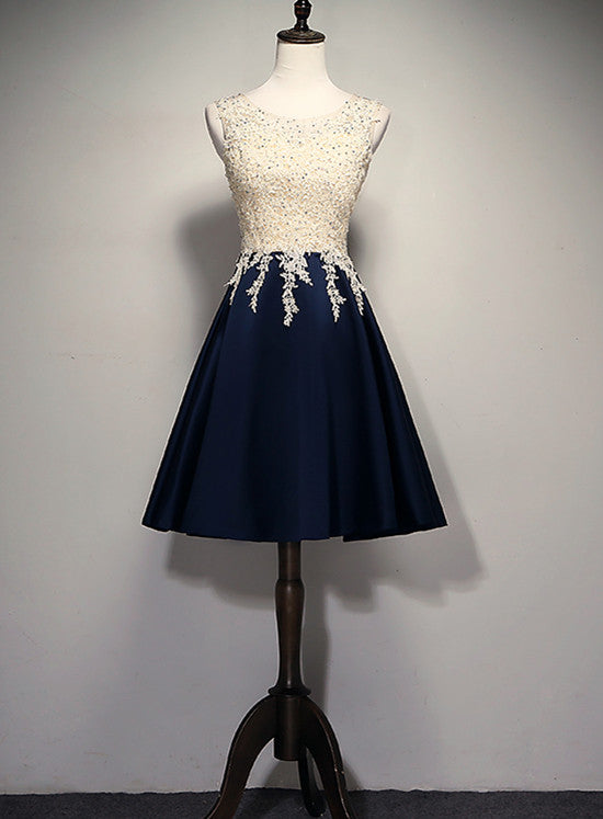 Cute Navy Blue Short Prom Dress , Homecoming Dress with Lace Applique Cutedressy Cute Navy Blue Short Prom Dress , Homecoming Dress with Lace Applique Cutedressy