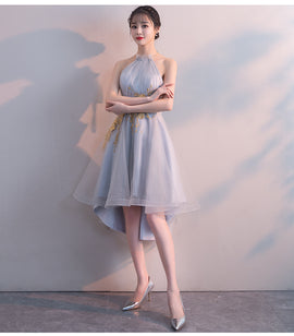 Grey Halter High Low Stylish Party Dress , High Low Formal Dresses