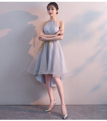 Grey Halter High Low Stylish Party Dress , High Low Formal Dresses Grey Halter High Low Stylish Party Dress , High Low Formal Dresses