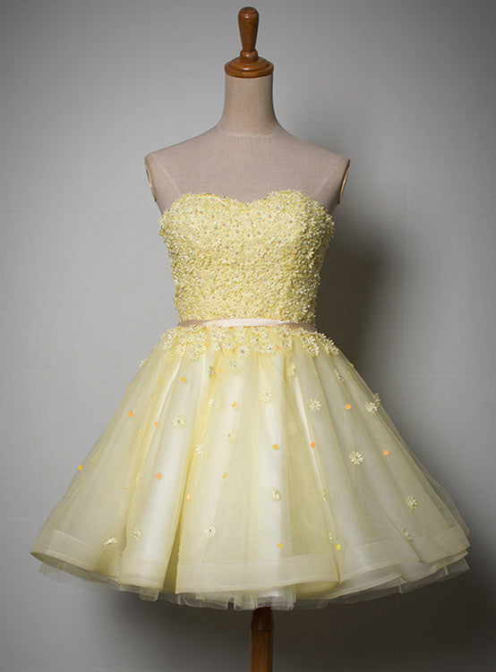Cute Light Yellow Tulle Sweetheart Short Party Dress, Homecoming Dress Cutedressy Cute Light Yellow Tulle Sweetheart Short Party Dress, Homecoming Dress Cutedressy