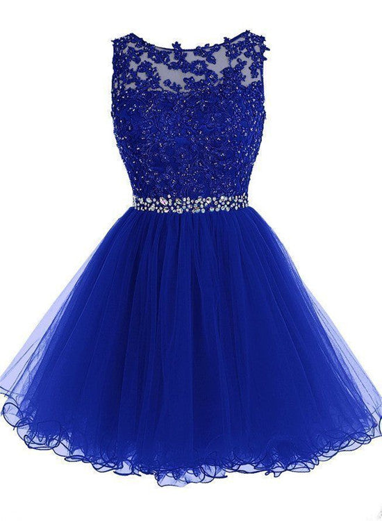 Beautiful Royal Blue Tulle Beaded Short Party Dress, Charming Formal D Cutedressy Beautiful Royal Blue Tulle Beaded Short Party Dress, Charming Formal D Cutedressy