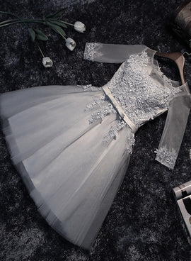 Grey Short Sleeves Bridesmaid Dresses, Grey Short Prom Dress