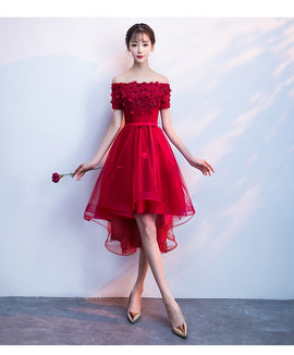 Red High Low Fashionable Homecoming Dress, Tulle Party Dresses