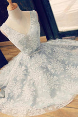 Light Grey Lace Homecoming Dress, V-neckline Formal Dress Light Grey Lace Homecoming Dress, V-neckline Formal Dress