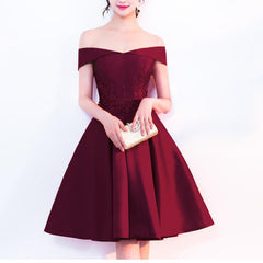 Satin Off Shoulder Simple Homecoming Dress with Lace, Satin Party Dresses Satin Off Shoulder Simple Homecoming Dress with Lace, Satin Party Dresses
