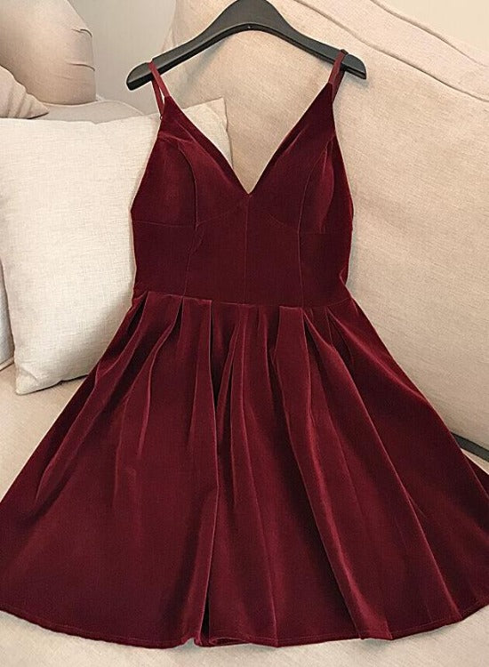 Wine Red Velvet Short V Back Homecoming Dress Party Dress, Dark Red Sh Cutedressy Wine Red Velvet Short V Back Homecoming Dress Party Dress, Dark Red Sh Cutedressy