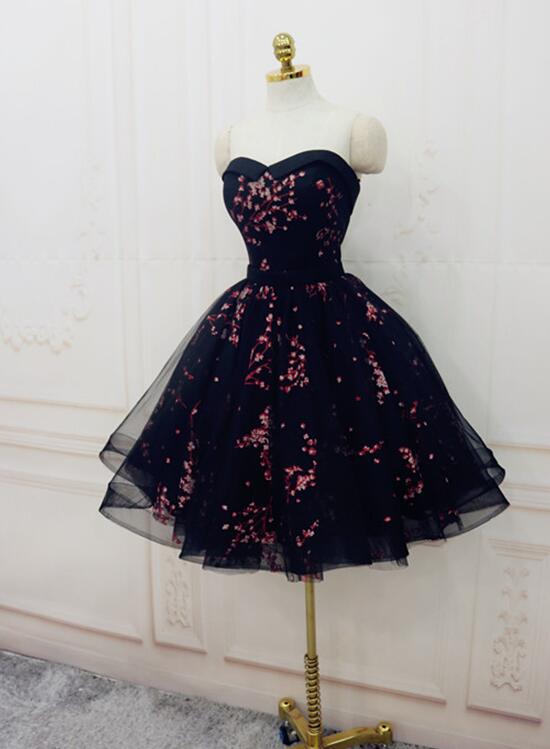 Charming Black Cute Floral Formal Dresses, Black Party Dress, Homecomi Cutedressy Charming Black Cute Floral Formal Dresses, Black Party Dress, Homecomi Cutedressy