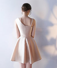 Cute Satin One Shoulder Knee Length Party Dress, A-line Homecoming Dress Cute Satin One Shoulder Knee Length Party Dress, A-line Homecoming Dress