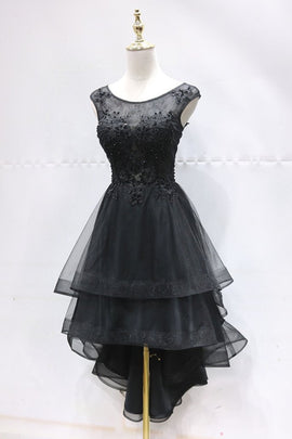 Charming Black Tulle Homecoming Dress, Prom Dress With Applique