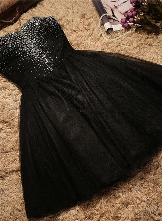 Black Sparkle Beaded Sweetheart Tulle Prom Dress, Black Homecoming Dre Cutedressy Black Sparkle Beaded Sweetheart Tulle Prom Dress, Black Homecoming Dre Cutedressy