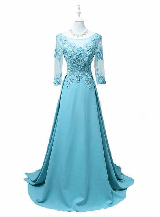 Elegant Round Neckline Blue Floor Length Party Dress, Blue Bridesmaid Cutedressy Elegant Round Neckline Blue Floor Length Party Dress, Blue Bridesmaid Cutedressy